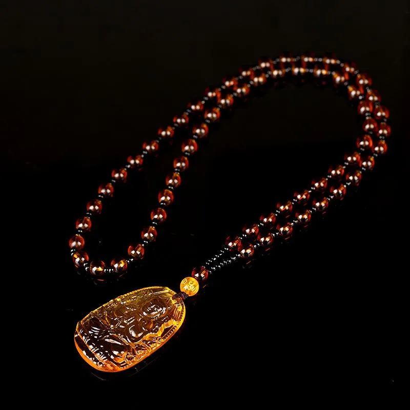 قلادة قلادة قلادة Citrine Guardian Buddha مع سلسلة من الخرز للرجال نساء المجوهرات هدية D88Pendant275o