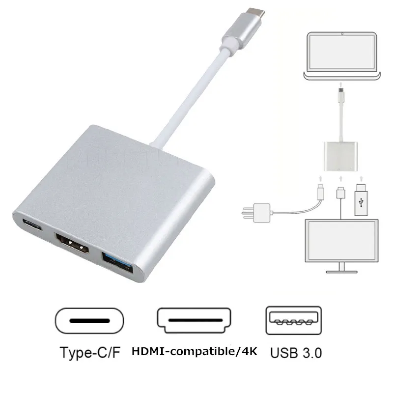Type C USB 3.1 to USB-C 4K HDMI USB 3.0 Adapter Cable 3 in 1 Hub