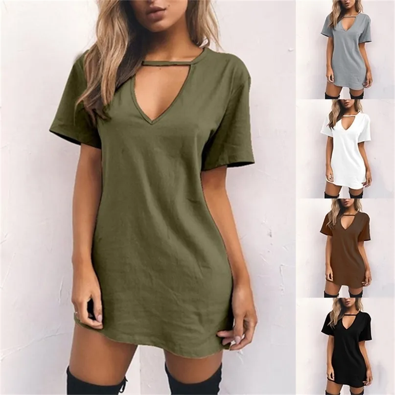 Femmes T-shirt DressChoker DeepV cou Robes D'été Mini T-shirt Robe À Manches Courtes LadiesCasual Sexy Vêtements Drop 220613