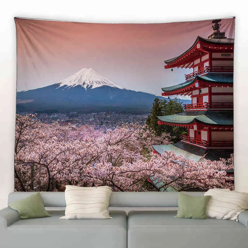 Mountain Wall Tapestry Japan Cherry Mount Fuji Mountain Wall Tapestry Sunset Landscape Kanagawa