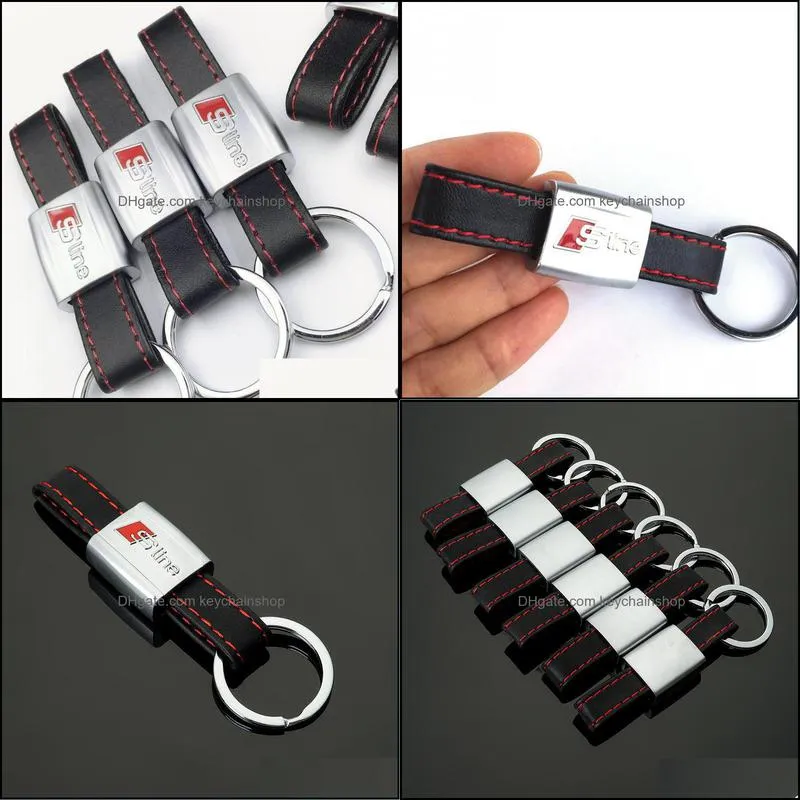 sline keychain emblem badge sticker black red line leather for audi 3 a4 a5 a6 a8 tt rs q5 q7 s keyring keyfob
