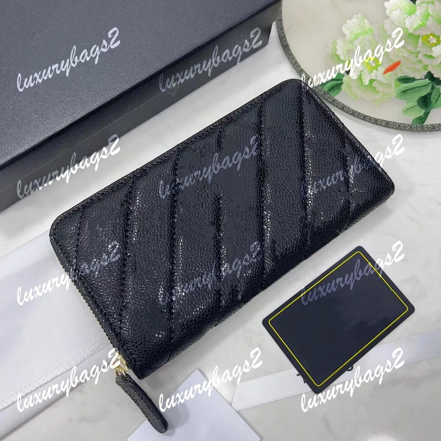 5A Designer Brieftet Frauen Luxusdesigner Zippy Wallets gesteppte Damen Original Brand Ladies Fashion Tasche Kaviar echte Lederkarte Europäische Geldbörsen für Frau