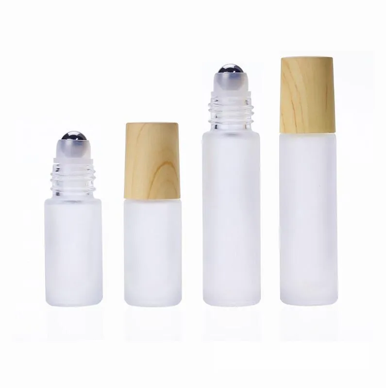 5ml 10ml Frosted Glass Roll On Bottles Refillable Empty Essential Oil Perfume Roller Bottle with Stainless Steel Roller Balls Cosmetic Packaging