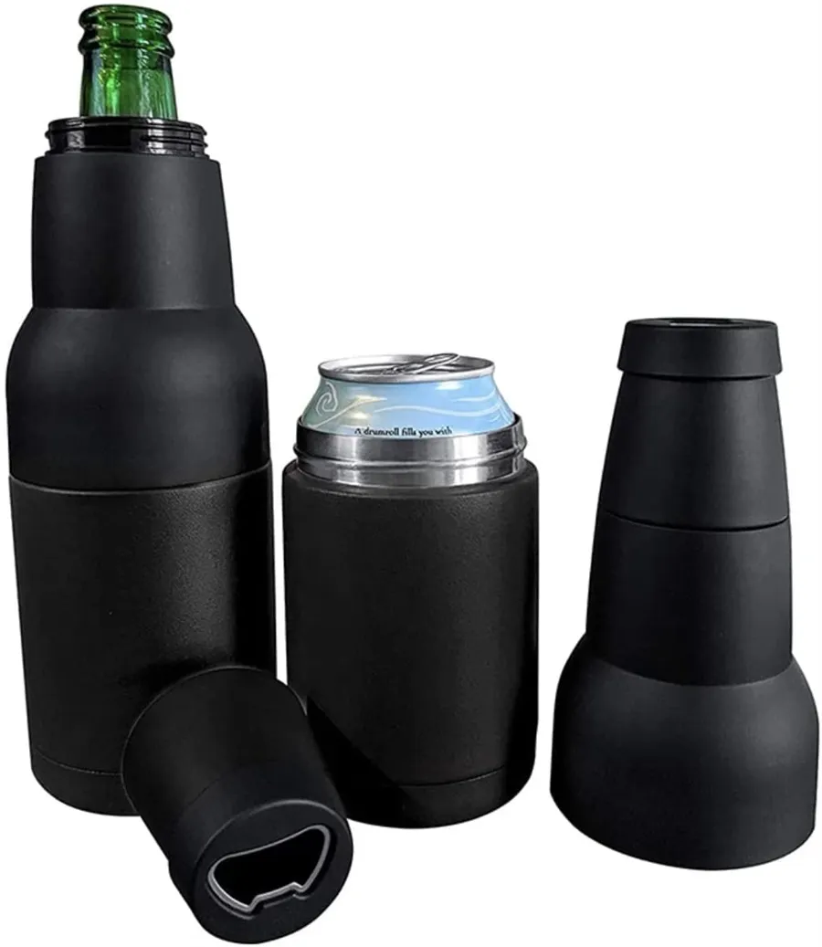 Insulated Double Wall Stainless Steel (Black) Bottle Cooler/Cover with Beer Opener DHL