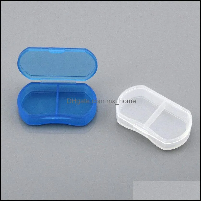 Viagem portátil mini plástico caixa de comprimido caixa de medicamento 2 compartimentos jóias peças de contas organizador organizador de armazenamento entrega 2021 caixas caixas casa