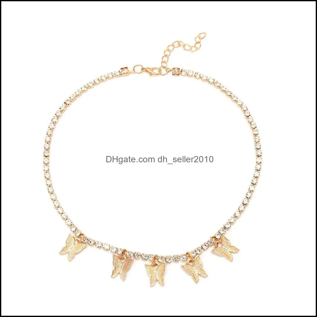 ice out cuban link chain tennis bracelet gold ring statement necklacerhinestone crystal butterfly bracelet for women men jewelry set