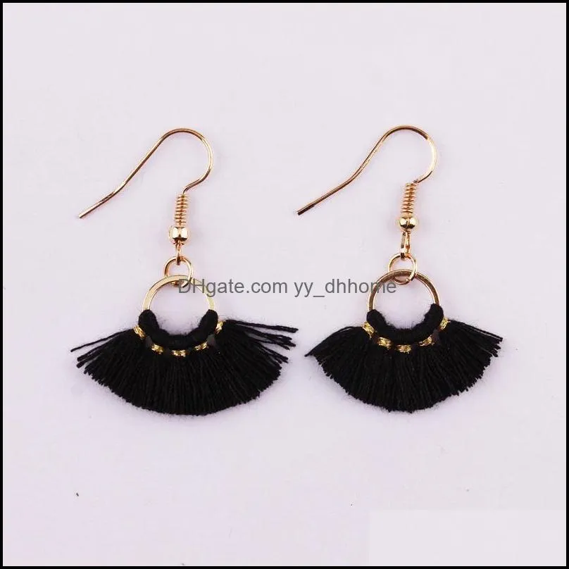 Trendy Mini Summer Bright Tassel Earrings for Women Gold Plated Circle Small Cotton Tassels Hook Earrings Jewelry Accessories