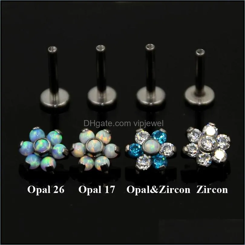 1pcs g23 titanium prong set fire opal ear tragus cartilage studs helix tragus piercing barbell body jewelry stud earring