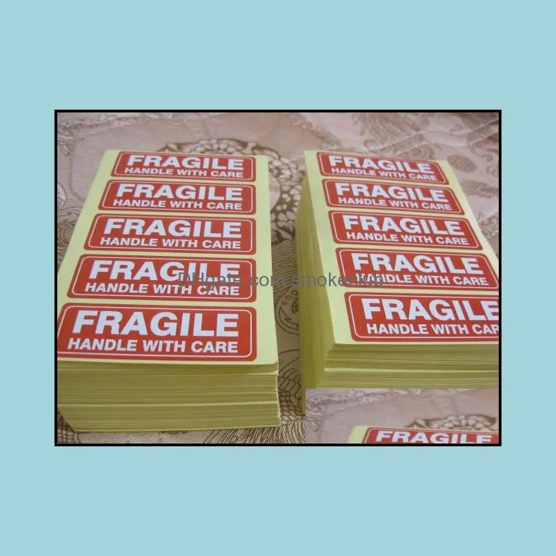 300pcs/lot 76x25mm FRAGILE HANDLE WITH CARE Self-adhesive Shipping Label Sticker for goods protection