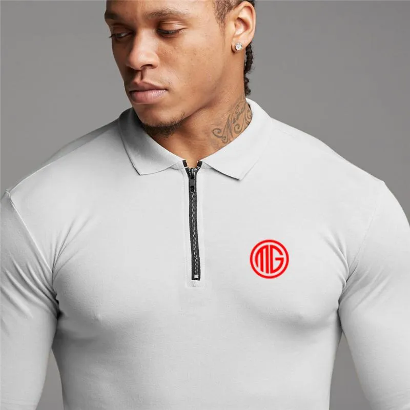 Men's Polos Brand Gyms Fashion Zipper Shirt Mens Muscle Workout Casual Sports Long Sleeve Sporting Fitness ShirtsMen's Men'sMen's