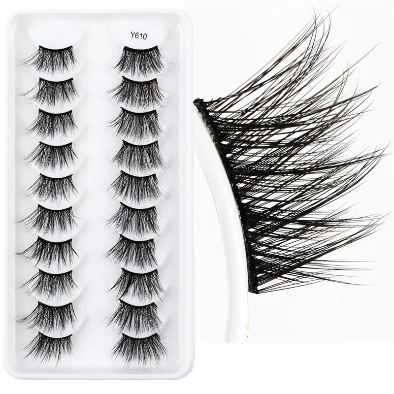 10Pairs Crisscross Half Eye Lashes Natural False Eyelashes Handgjorda Faux 3D Mink Lashes Makeup Tools Eyelash Extension