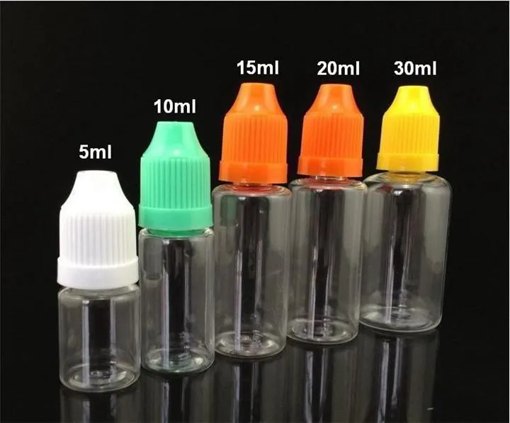 PROMOTION High Quality Plastic eliquid Bottle 5ml 10ml 15ml 20ml 30ml PET Child Proof Bottles Long and Thin Tips Free DHL