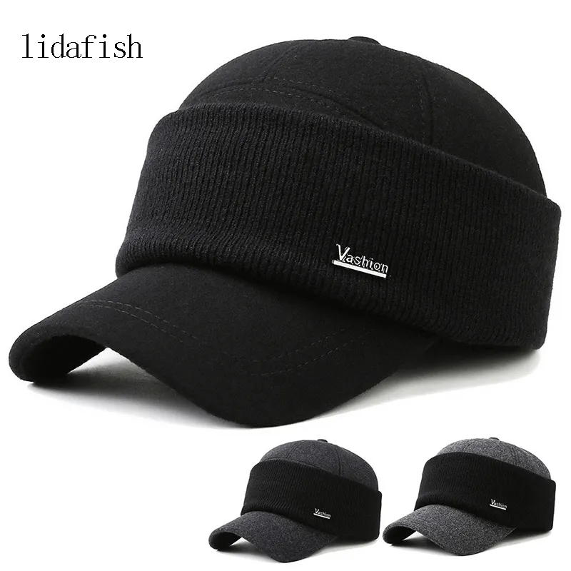 Lidafish冬の耳の保護ベースボールキャップ屋外の厚い温かい男性パパ帽子編みデザイン220817