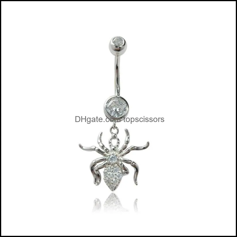 Body Arts S925 Sier Spider Belly Button Ring 14G Cz Navel Barbell Piercing Screw Bar Drop Delivery 2021 Topscissors Dhk3P