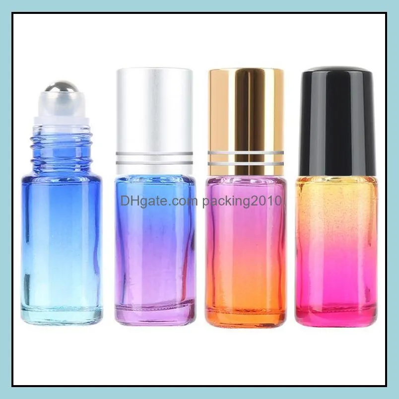 5ml gradient color glass bottles perfume essential oil roller bottle with stainless steel roller balls container for home travel use