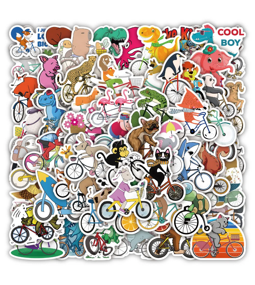 Förpackning med 60 st Partiale Cartoon Bike Stickers No-Duplicate Waterproof för bagage skateboard bärbar dator anteckningsbok vattenflaska bil dekaler barn gåvor