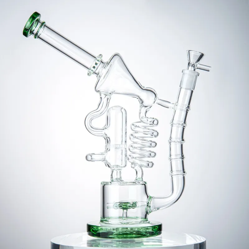 14mm Female Recycler Hookahs Water Bong Matrix Perc Hookah Unique Design Bongs Sidecar Dab Oil Rigs With Triangle Bowl WP558