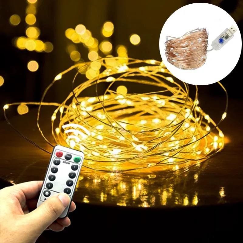 文字列LED USBリモコンライト3 / 4/5 / 10 / 20m DIY銅線妖精バレンタインデーのウェディングクリスマスデコレーション。