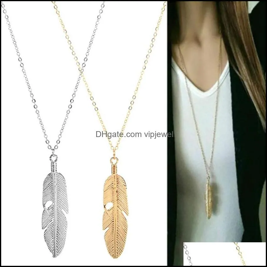 fashion feather necklaces for women long sweater chain jewelry gifts leaf pendants chocker necklace vipjewel