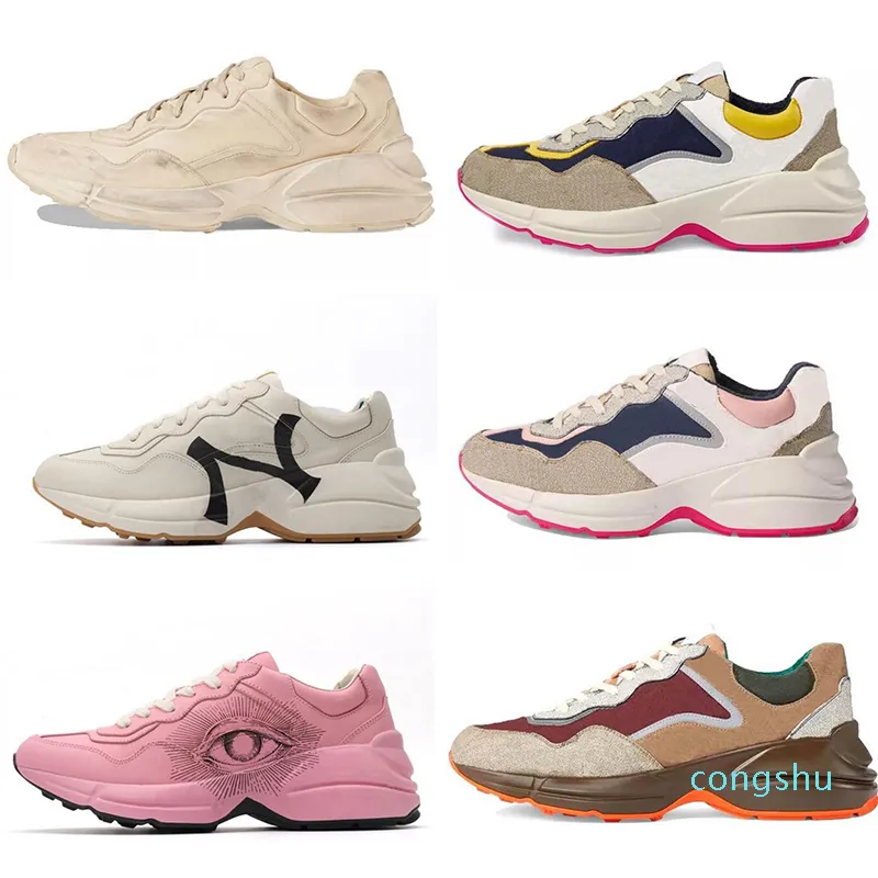 Najwyższej jakości luksusowe designerskie buty luksusowe chaussures damskie buty projektanci designerki trampki Rhyton Sneakers Beige Men Treners Buty platformowe 3