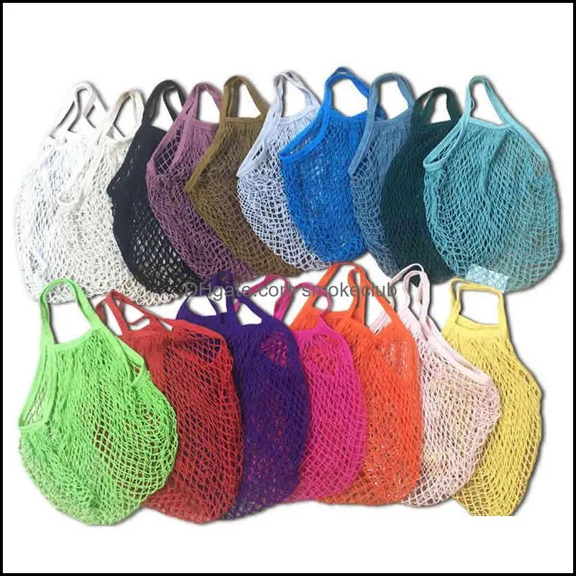 Portable Reusable Grocery Bags Fruit Vegetable Bag Cotton Organizers Mesh String Organizer Handbag Short Handle Net Tote Hollow woven Kitchen storage