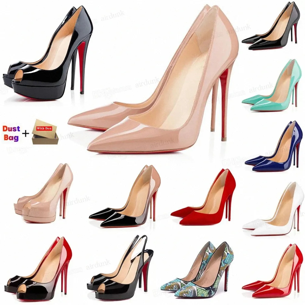 Rode bodems Hoge hakken Luxurys Dames platform kleding schoenen vrouwen ontwerpers peep-juffrouw sandalen sexy puntige teen rode tsol 8 cm 10 cm 12 cm sneaker met doos en stofzak 35-42