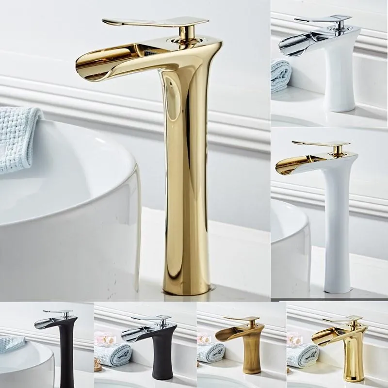 Rubinetti per vasca Rubinetto a cascata creativo in ottone massiccio e lavabo freddo Lavabo in oro bianco sul tavolo sotto AU8923Vasca da bagno