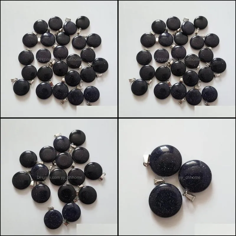 wholesale 50pcs fashion natural blue sand stone round charm pendants necklace for jewelry accessories making