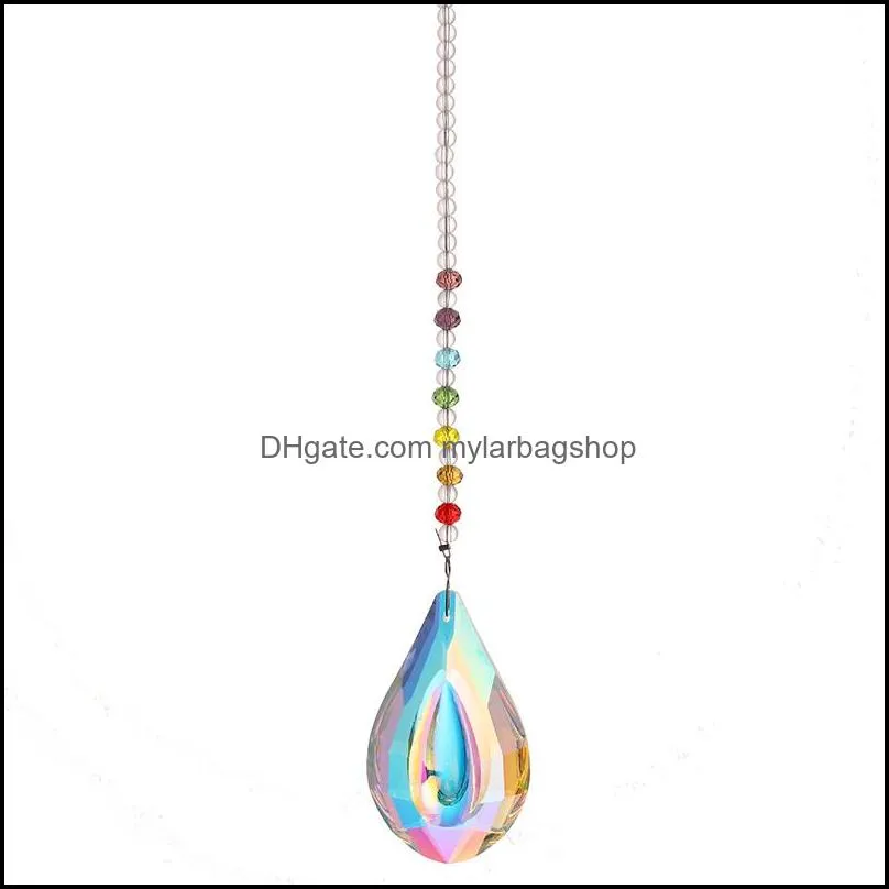 colorful rainbow water drop shell shape ornament pendant home decor gift window wall hanging crystals chakra garden rrb14676