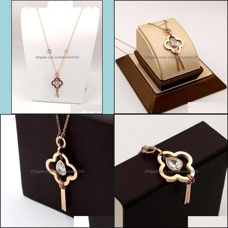 pendant necklaces long sweater chain korean version hollow lucky four-leaf clover tassel water drop zircon rose gold necklace