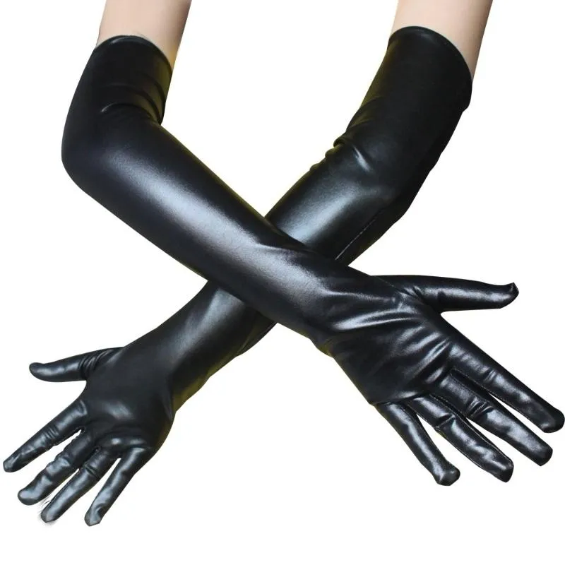 Cinq doigts gants Sexy en cuir verni longs Cosplay vêtements accessoires noir serré Ds pôle danse Performance