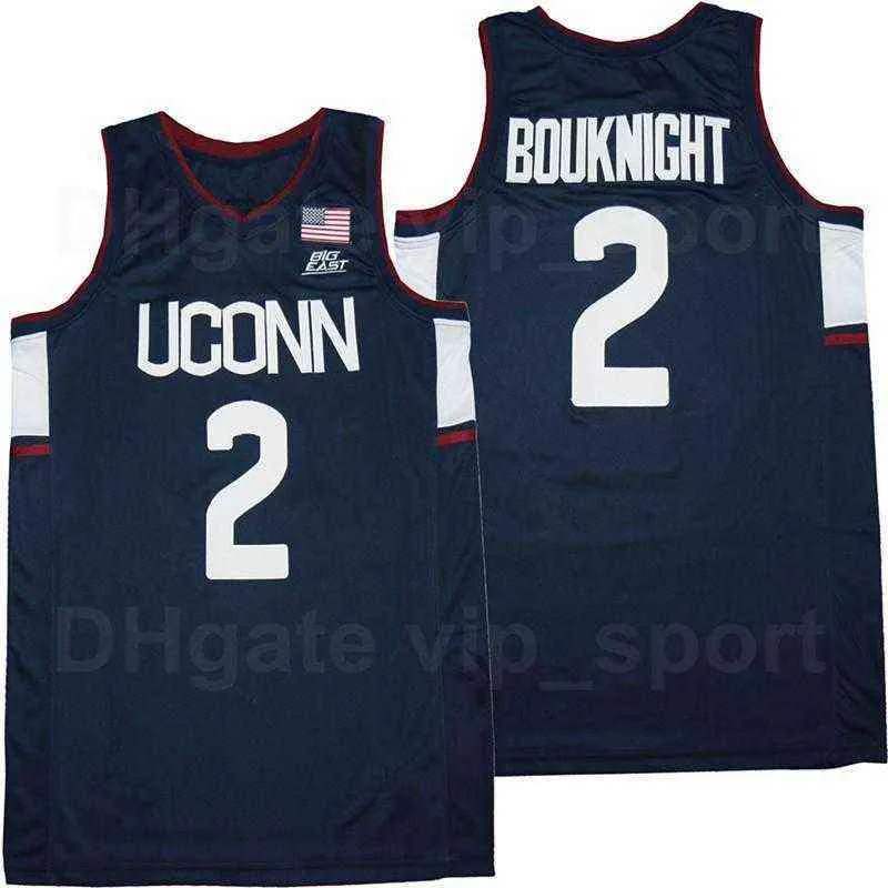 NCAA Basketball College 2 James Bouknight Uconn Huskies Jersey Breathable Team Navy Blue Away Pure Cotton University Men Size S-XXXL