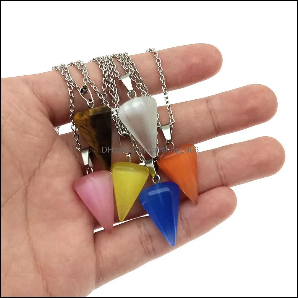 cone cat`s eye opal crystal pendulum pendant necklace chakra healing jewelry for women carshop2006