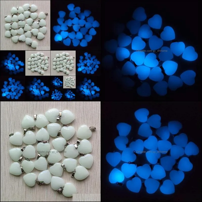 fashion charms love heart blue luminous glow light stone pendants for necklace jewelry making