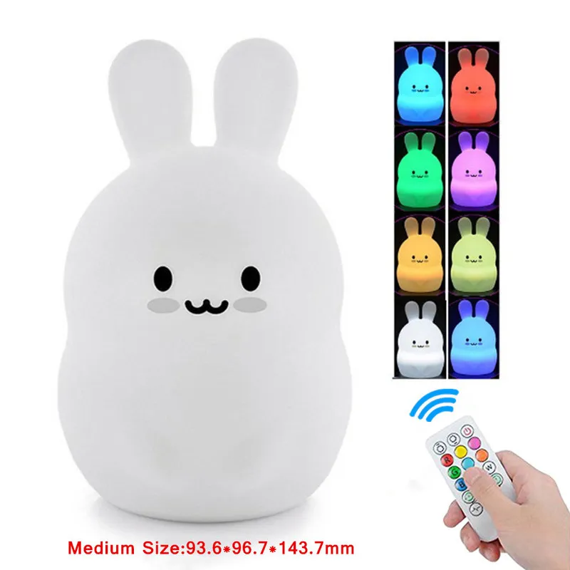 Rabbit LED Night Light Touch Sensor Remote Control 9 Colors Dimmable Timer Rechargeable Silicone Bunny Lamp for Kids Baby Gift 220727