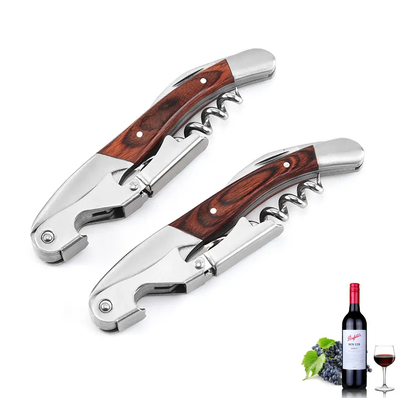 Manico in legno portatile multifunzione in acciaio inossidabile Apribottiglie per vino rosso Vite Cavatappi Apribottiglie per vino Utensile per cucinare apribottiglie LX4797