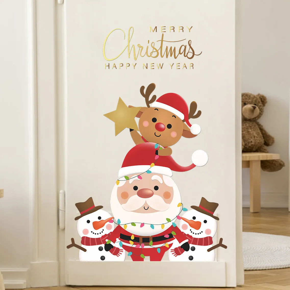 2022 adesivos de ano novo Papai Noel Snowman Snowman Wall Stickers de Natal Decoração da porta de vidro Adesivos de decoração de decoração da sala de quarto