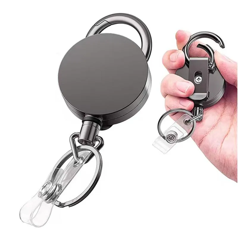 Keychains 64 cm Intrekbare sleutelhorm metaaldraad Keychain Clip Pull terugslag Recoil sportieve sleutelring Anti Lost ID -kaarthouderketen