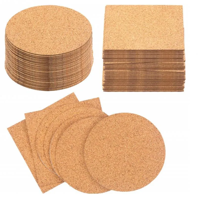 50pcs Pad Reusable Drink DIY Table Decor Kitchen Insulation Crafts Squares Round Self Adhesive Cork Coaster Cup Mat Mini Board W220406