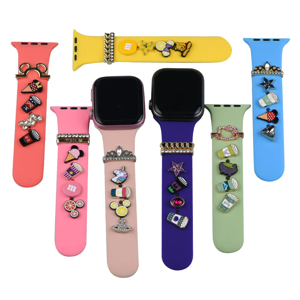 Ready Stock Luxury Designer Bracelet de montre Charmes décoratifs pour Apple Iwatch Bracelet en silicone Ornement en métal en gros Jambe Décor Ongles fit watch Sport Strap