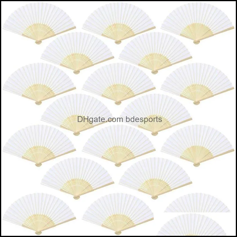 Other Home Decor 18 Pieces White Handheld Fans Cloth Bamboo Folding For Wedding Decoration, Church Gifts, Party Favors, Diy