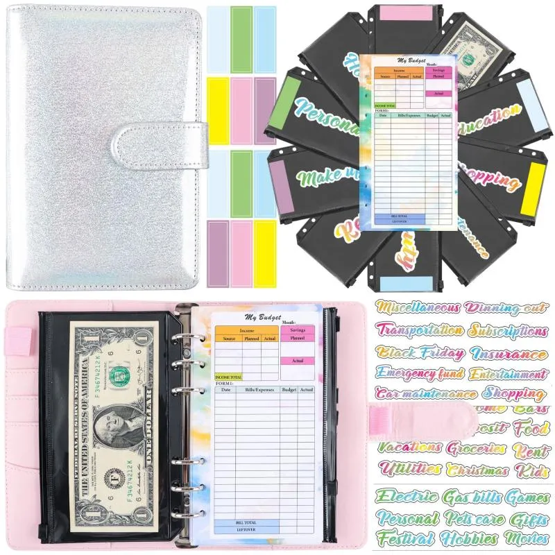 Wholesale Glitter Money Budget Planner Binder With 10 Zipper A6 Binder