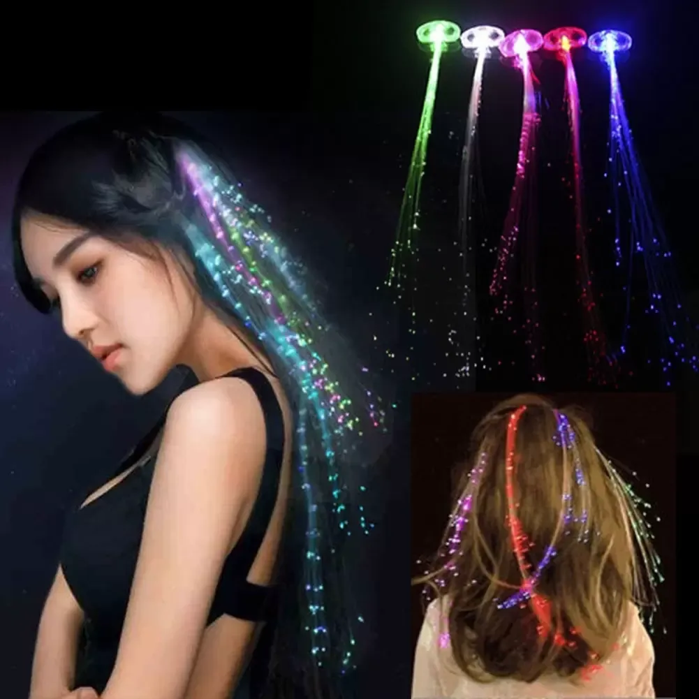 LED Light Up Braid Luminous Fiber Optic Hairpin Decor for Halloween Party Bar C0628x03