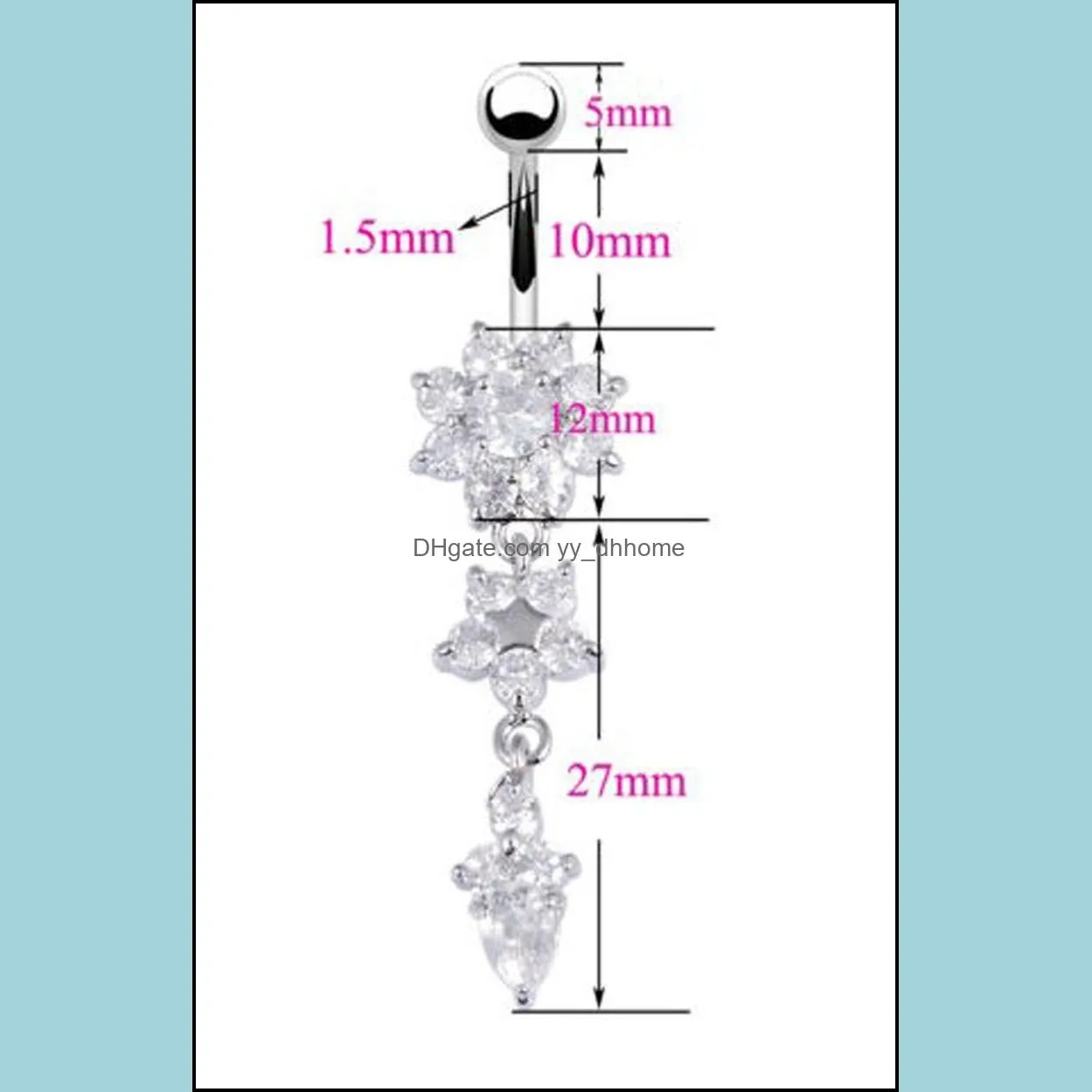 Sexy Dangle Belly Bars Belly Button Rings, Auniquestyle Belly Piercing CZ Crystal Flower Body Jewelry Navel Piercing Rings 265 Q2