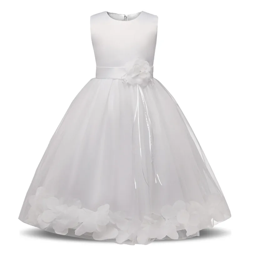 Vestido de noiva de garotas de flor de renda branca Cerimônias formais vestido de vestido de bola de vestido de bola de vestido de garotinha de aniversário batizado vestido 220707