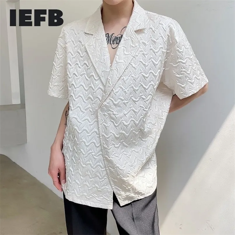 IEFB zomer folder reliëf mode revers korte mouw shirt losse casual pak stijl shirts streetwear vintage 220322