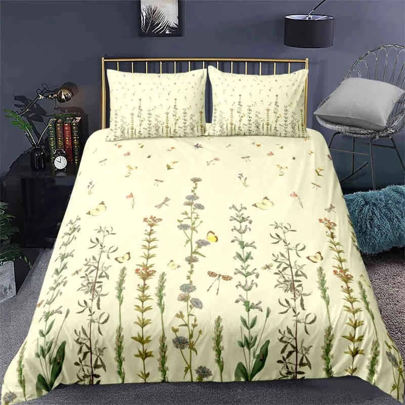 鮮やかな植物の花羽毛布団カバーツインサイズの蓮の花の葉の寝具セットソフトトロピカルパームツリーキルト枕カバー