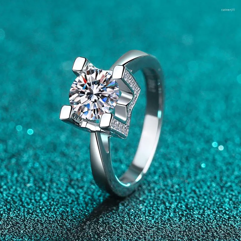 Кластерные кольца роскошь 1 бриллиантовый тест Dafe D Color Moissanite Ring Silver 925 Оригинальный коровья голова драгоценный камень свадебные женские ювелирные украшения