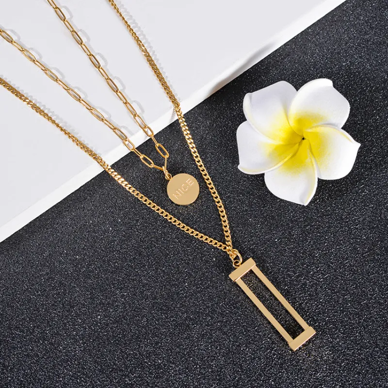 New Fashion Hollow Rectangle Pendant Multilayered Chain Round Nice Charm Necklace