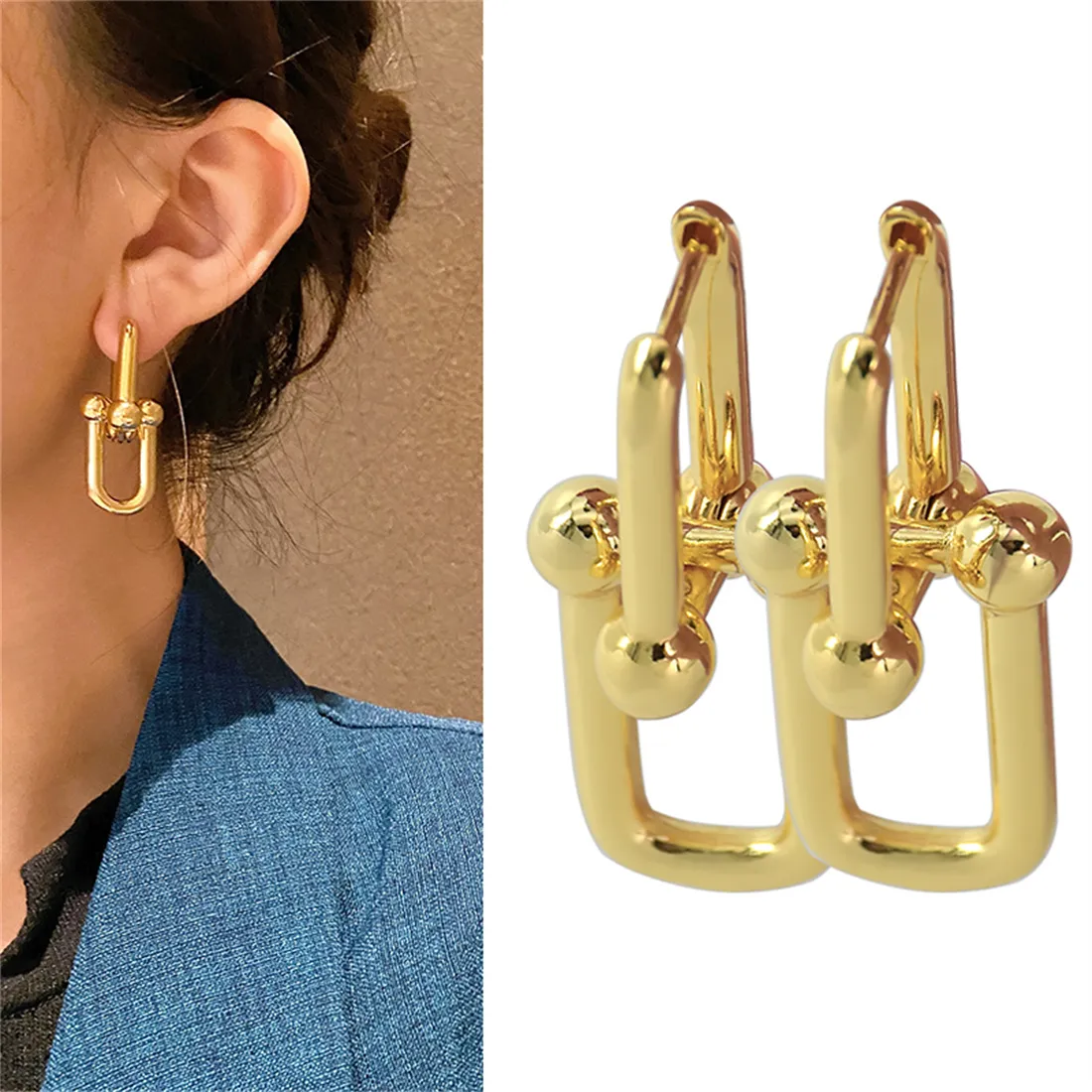 Studörhängen för Wome Fall In Love Stud Retro Stylish U-Shaped Lock Gold Earring Costume Anpassad för kvinnor Bride Indian Unique Ear Charms Fashion Jewewlry Trendy